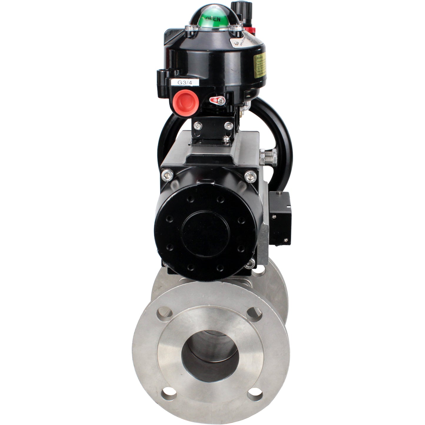 Ball valves DNOVA BV3232P(2pc)-FP-F-ISO-H DN80-100 16 bar, full bore flanged, stainless steel SS316, seal - PTFE, with pneumatic actuator PA-DA-105-1 double acting, with pneumatic distributor 4M310-08 24V , with LSU APL-510N EX, with ATU AFC2000