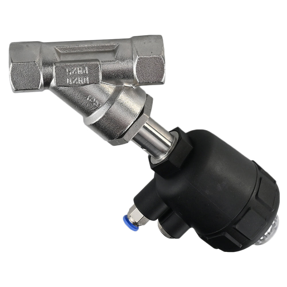 Pneumatic valve DNOVA VS324PV-T-1PNC PSI362, body material - stainless steel CF8M, threaded, Y-shaped