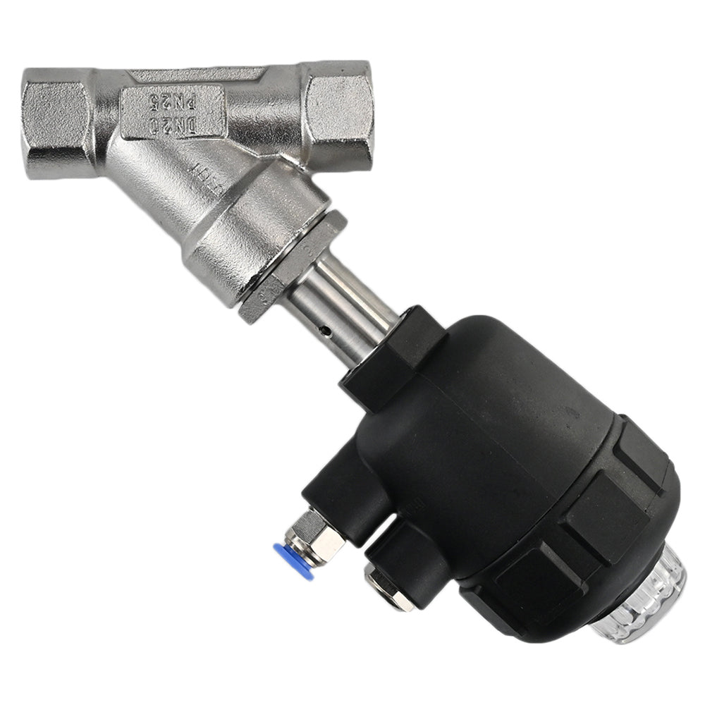 Pneumatic valve DNOVA VS324PV-T-1PNC PSI362, body material - stainless steel CF8M, threaded, Y-shaped