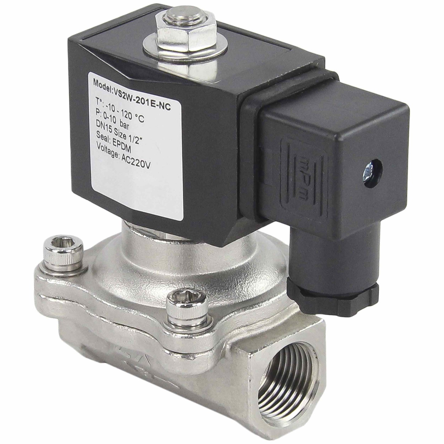 Two way normally closed direct acting electric solenoid valve DNOVA VS2W-201N-NC NBR 220V, body material - stainless steel AISI 304, seal - NBR