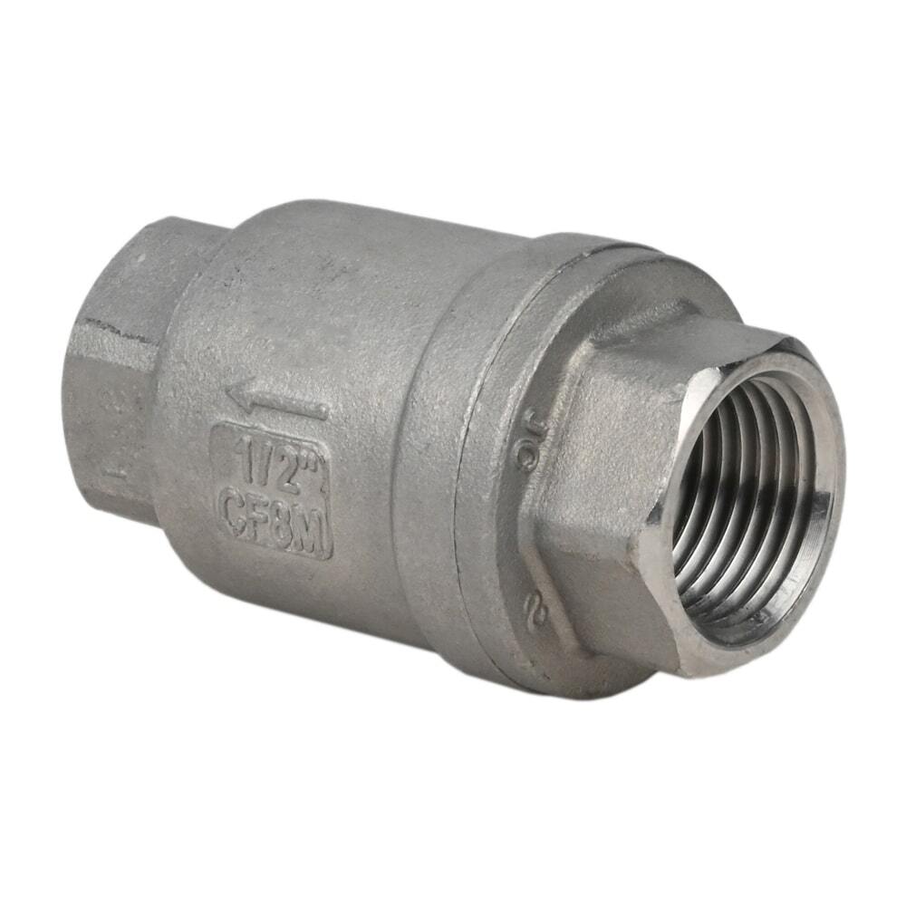 Válvula de retención de resorte DNOVA VCS3232P-T, material del cuerpo: acero inoxidable AISI 316, material del elemento de cierre: acero inoxidable AISI 316, junta: PTFE