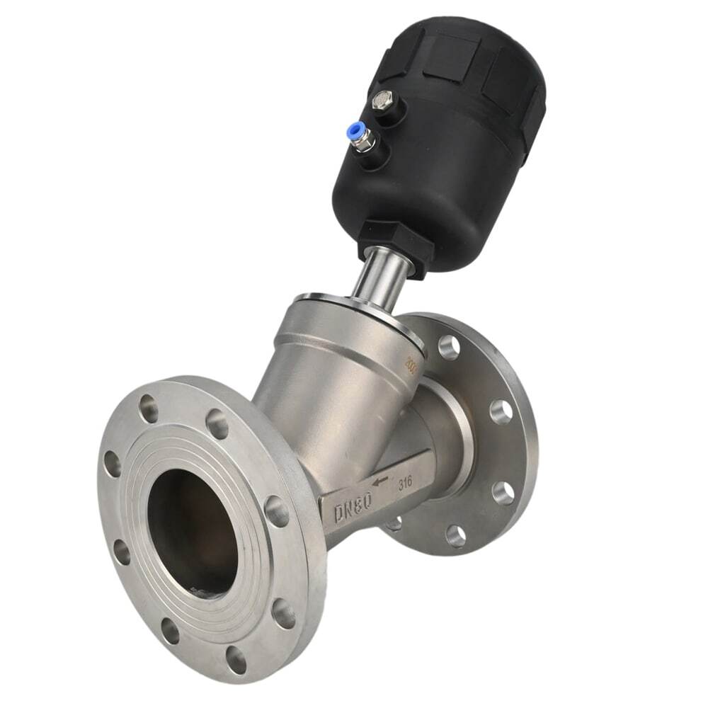 Pneumatic valve DNOVA VS324PV-F-1PNC, body material - stainless steel CF8M, flanged, Y-shaped
