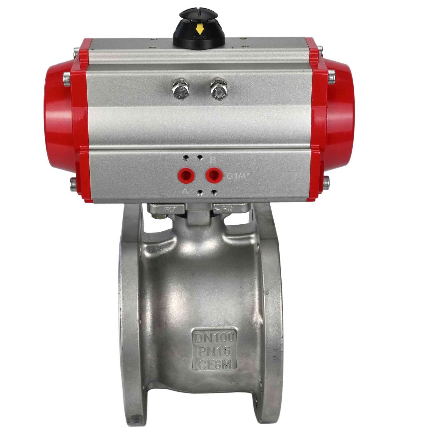 Stainless steel ball valve DNOVA kchmfp-DNOVA-sa, body material - stainless steel AISI 316, ball material - stainless steel AISI 316, seal - PTFE, pneumatic actuator operated