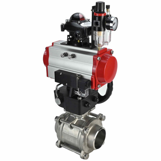 Stainless steel ball valve DNOVA kshpp-316200-da-4m310-110/220-apl210n-hdm-atu, body material - stainless steel AISI 316, ball material - stainless steel AISI 316, seal - PTFE, pneumatic actuator operated