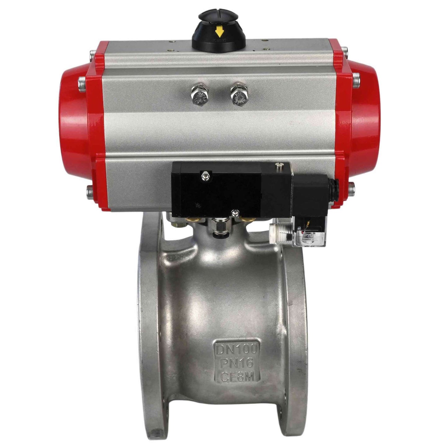Stainless steel ball valve DNOVA kchmfp-DNOVA-sa-4m310-24v, body material - stainless steel AISI 316, ball material - stainless steel AISI 316, seal - PTFE, pneumatic actuator operated