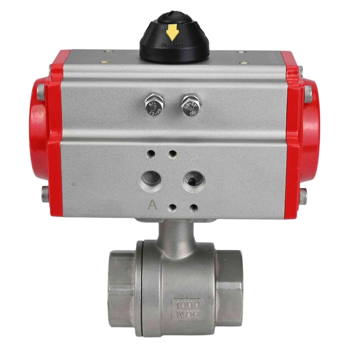 Stainless steel ball valve DNOVA BVMP.316.230-ISO PSI914, body material - stainless steel AISI 316, ball material - stainless steel AISI 316, seal - PTFE, full port, threaded, double-acting pneumatic actuator DNOVA DA