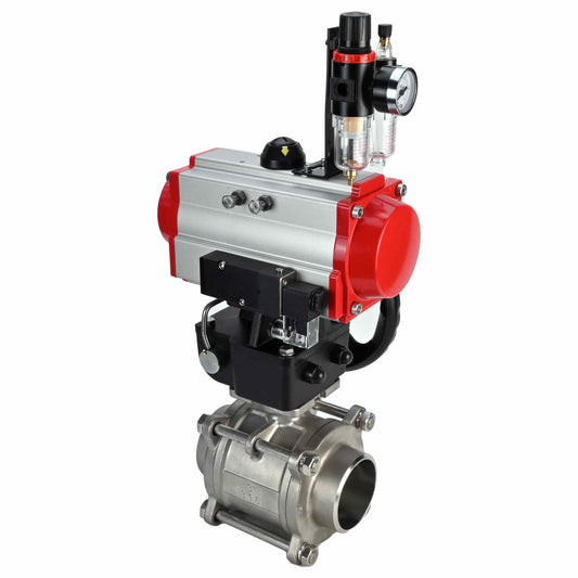 Stainless steel ball valve DNOVA kshpp-316200-da-4m310-24-hdm-atu, body material - stainless steel AISI 316, ball material - stainless steel AISI 316, seal - PTFE, pneumatic actuator operated