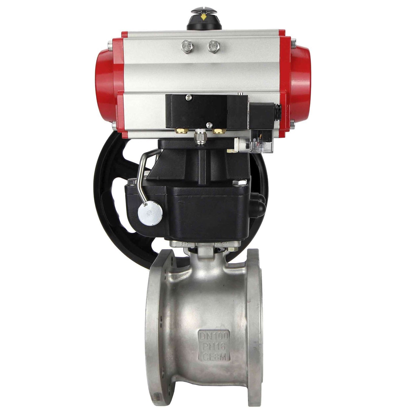 Stainless steel ball valve DNOVA kchfp-DNOVA-da-hdm-4m310-24v, body material - stainless steel AISI 316, ball material - stainless steel AISI 316, seal - PTFE, pneumatic actuator operated