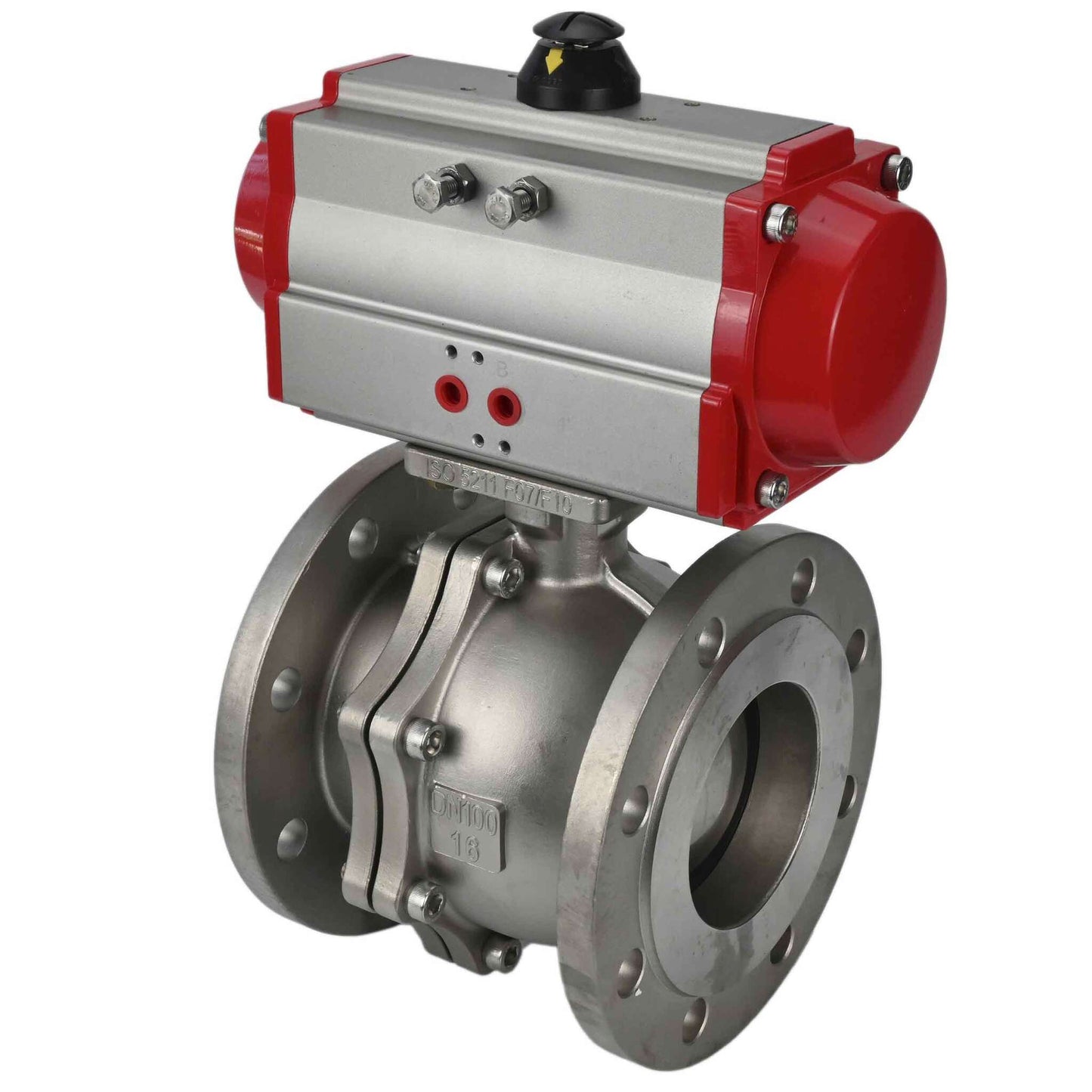 Stainless steel ball valve DNOVA kchfp-DNOVA-sa, body material - stainless steel AISI 316, ball material - stainless steel AISI 316, seal - PTFE, pneumatic actuator operated