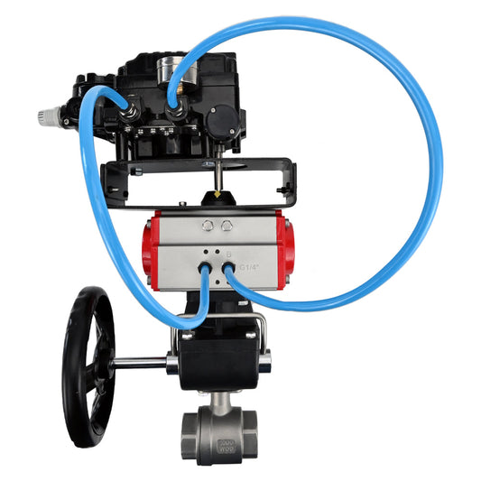 Stainless steel ball valve DNOVA kshmp316-DNOVA-da-yt1000rsn-hdm, body material - stainless steel AISI 316, ball material - stainless steel AISI 316, seal - PTFE, pneumatic actuator operated