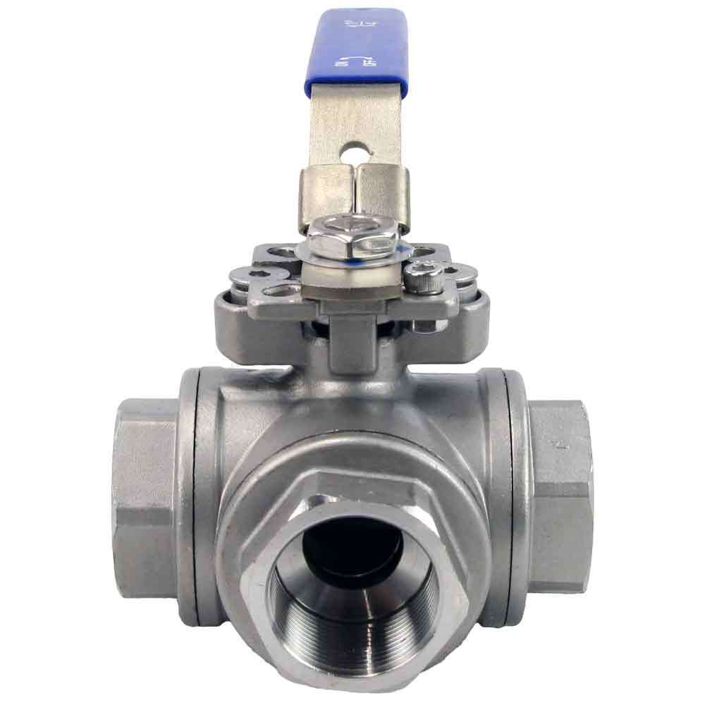 Stainless steel ball 3-way valve Threaded L-type standard port DNOVA BV3232P(4pc)-SP-3WL-T-ISO-H PN63 with ISO 5211 mounting pad and handle