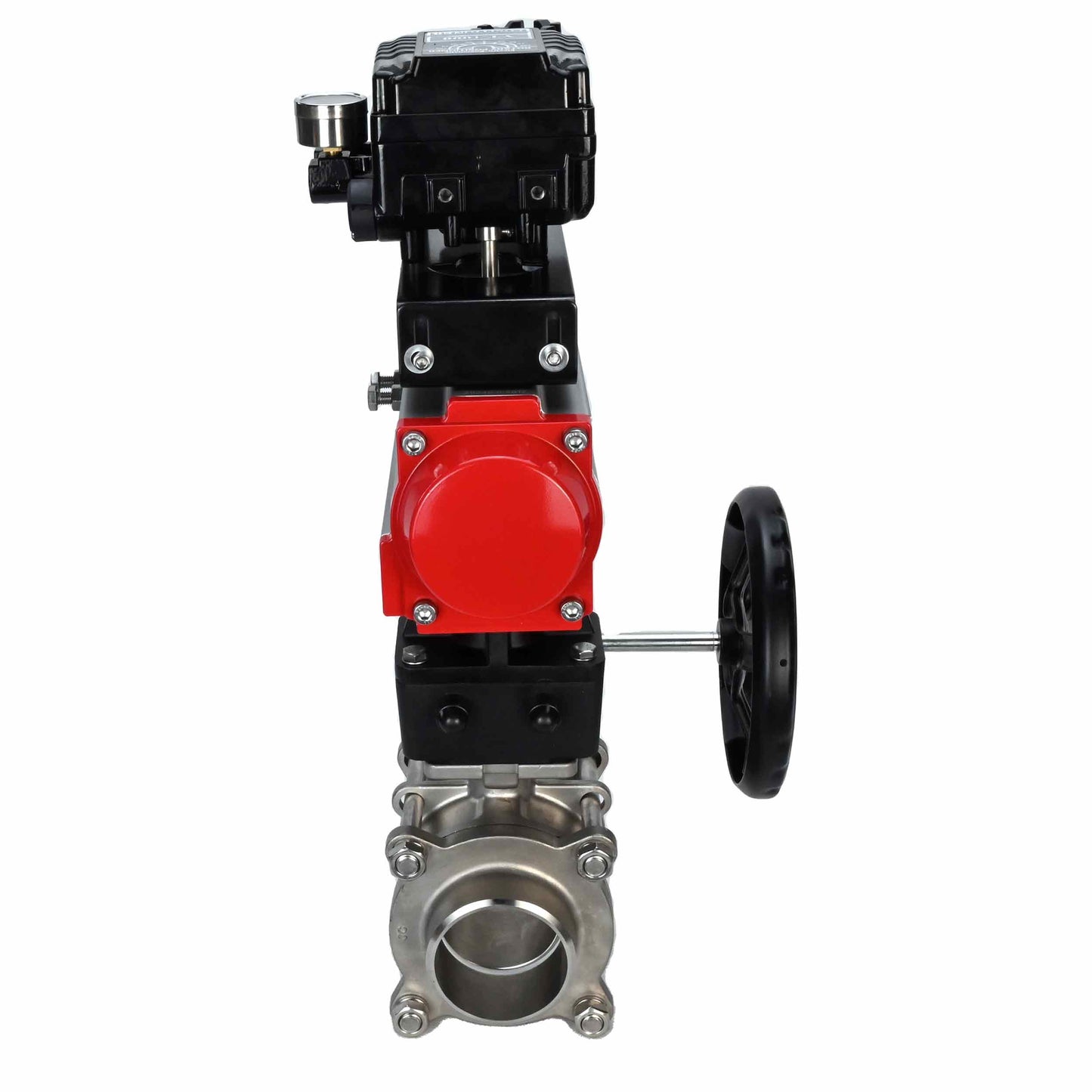 Válvula de bola de acero inoxidable DNOVA kshpp-316200-da-yt1000rsn-hdm, material del cuerpo: acero inoxidable AISI 316, material de la bola: acero inoxidable AISI 316, junta: PTFE, accionamiento neumático.
