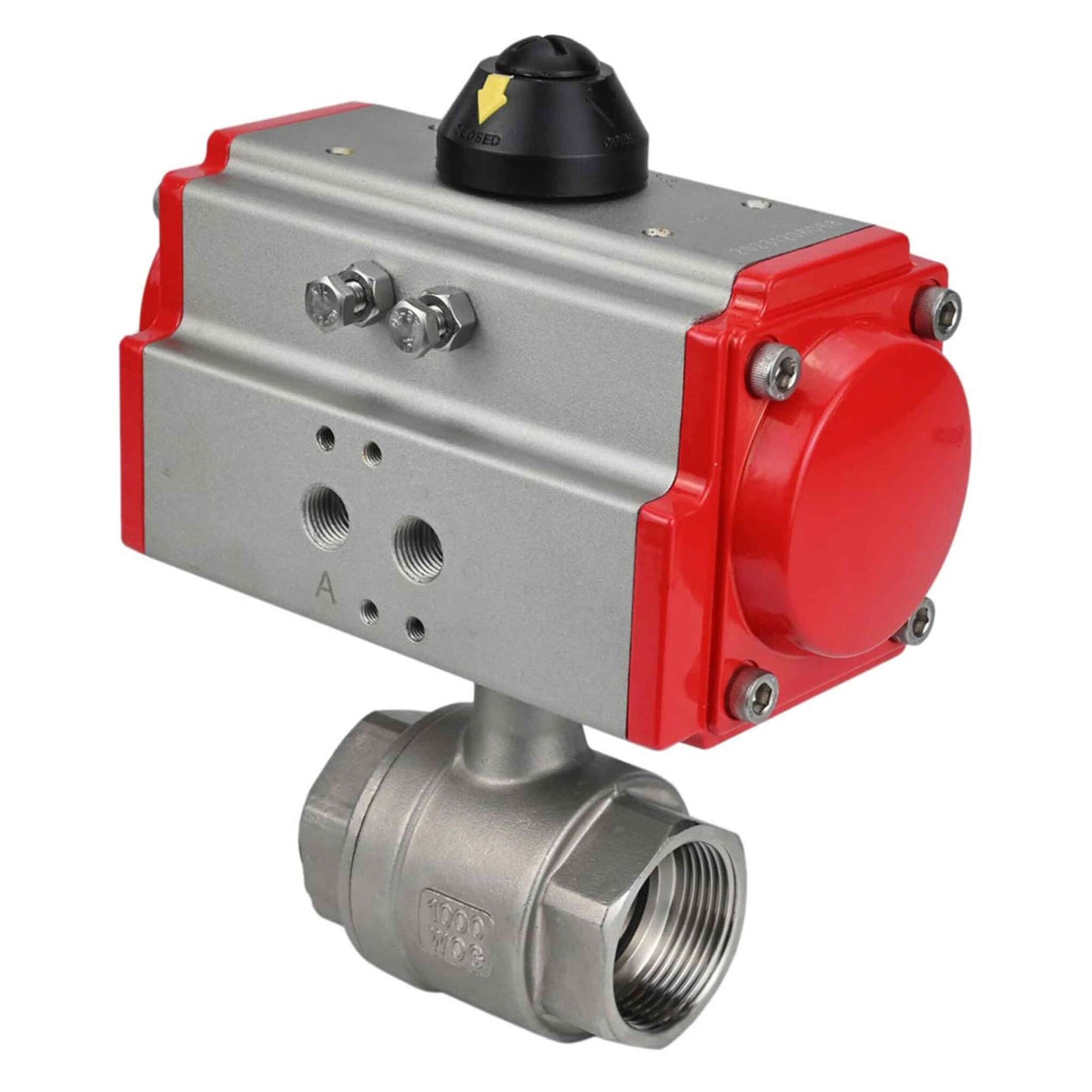 Stainless steel ball valve DNOVA BVMP.316.230-ISO PSI914, body material - stainless steel AISI 316, ball material - stainless steel AISI 316, seal - PTFE, full port, threaded, double-acting pneumatic actuator DNOVA DA