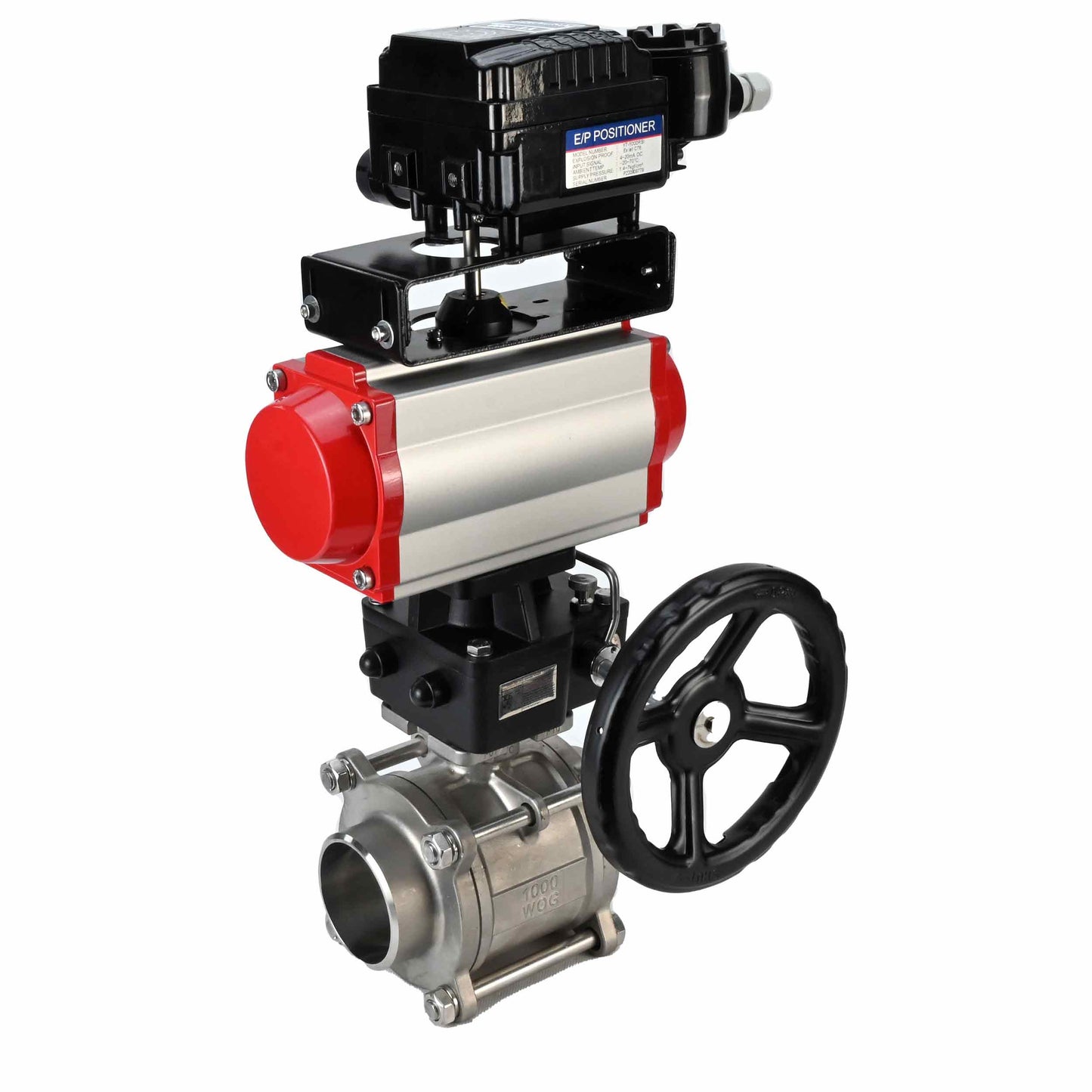 صمام كروي من الفولاذ المقاوم للصدأ DNOVA kshpp-316200-da-yt1000rsi-hdm، مادة الجسم - الفولاذ المقاوم للصدأ AISI 316، مادة الكرة - الفولاذ المقاوم للصدأ AISI 316، الختم - PTFE، مشغل هوائي.