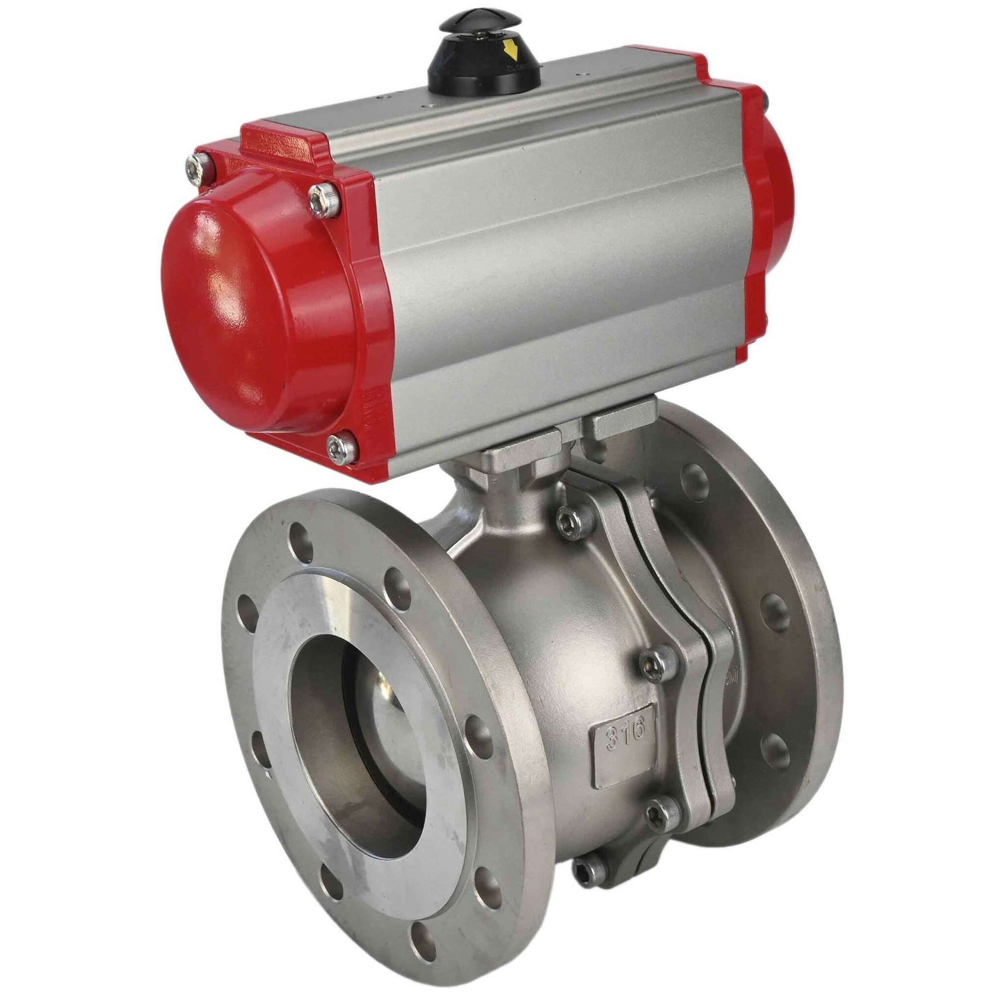 Stainless steel ball valve DNOVA kchfp-DNOVA-sa, body material - stainless steel AISI 316, ball material - stainless steel AISI 316, seal - PTFE, pneumatic actuator operated
