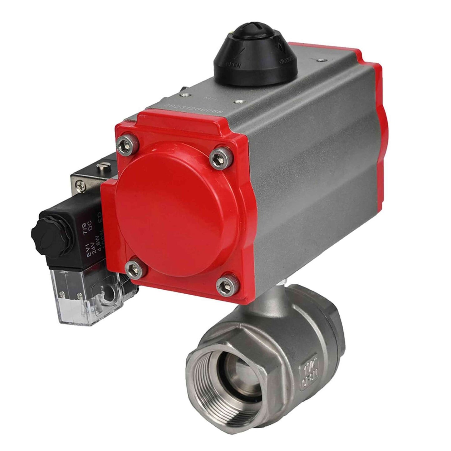 Stainless steel ball valve DNOVA kshmp316-DNOVA-da-4m310-24v, body material - stainless steel AISI 316, ball material - stainless steel AISI 316, seal - PTFE, pneumatic actuator operated