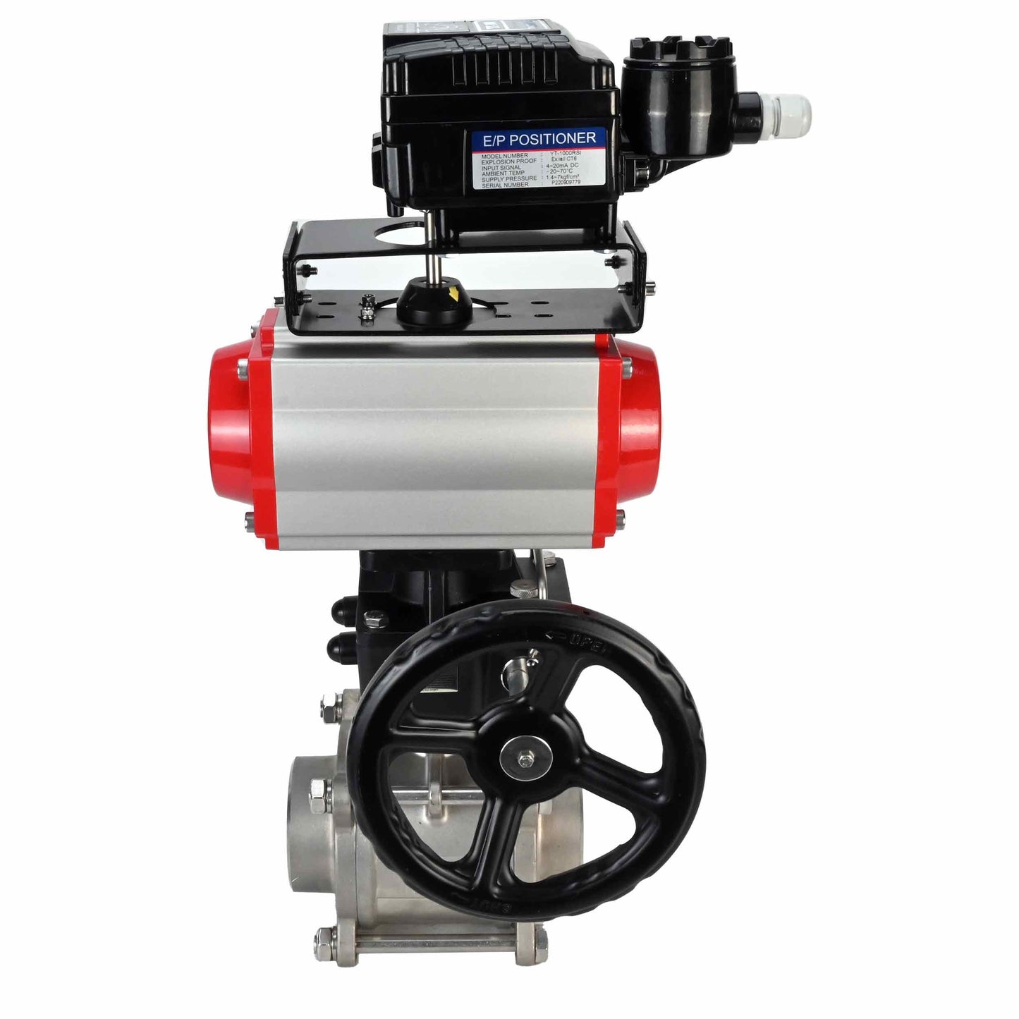 صمام كروي من الفولاذ المقاوم للصدأ DNOVA kshpp-316200-da-yt1000rsi-hdm، مادة الجسم - الفولاذ المقاوم للصدأ AISI 316، مادة الكرة - الفولاذ المقاوم للصدأ AISI 316، الختم - PTFE، مشغل هوائي.