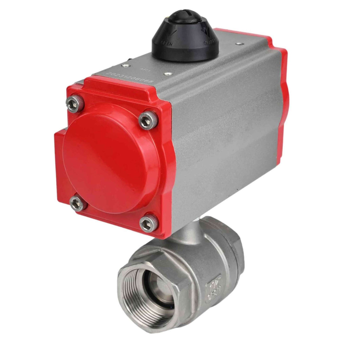 Stainless steel ball valve DNOVA BVMP.316.230-ISO PSI914, body material - stainless steel AISI 316, ball material - stainless steel AISI 316, seal - PTFE, full port, threaded, double-acting pneumatic actuator DNOVA DA