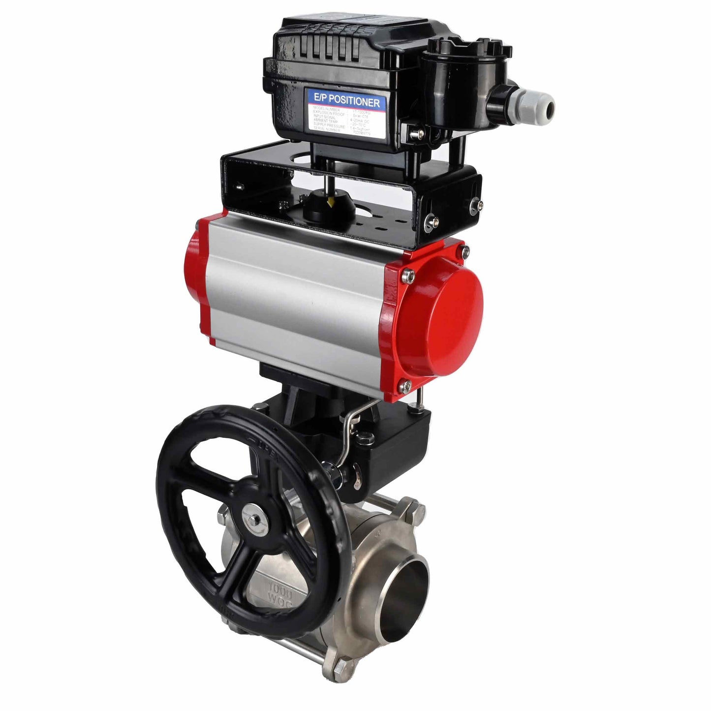 صمام كروي من الفولاذ المقاوم للصدأ DNOVA kshpp-316200-da-yt1000rsi-hdm، مادة الجسم - الفولاذ المقاوم للصدأ AISI 316، مادة الكرة - الفولاذ المقاوم للصدأ AISI 316، الختم - PTFE، مشغل هوائي.