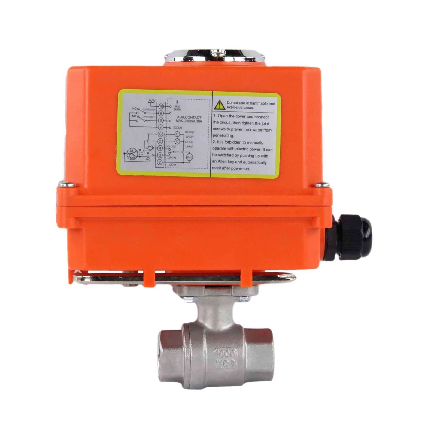 Stainless steel ball valve DNOVA BVMP.316.230-ISO PSI914, body material - stainless steel AISI 316, ball material - stainless steel AISI 316, seal - PTFE, threaded, quarter-turn electric actuator DNOVA-110/220Р’
