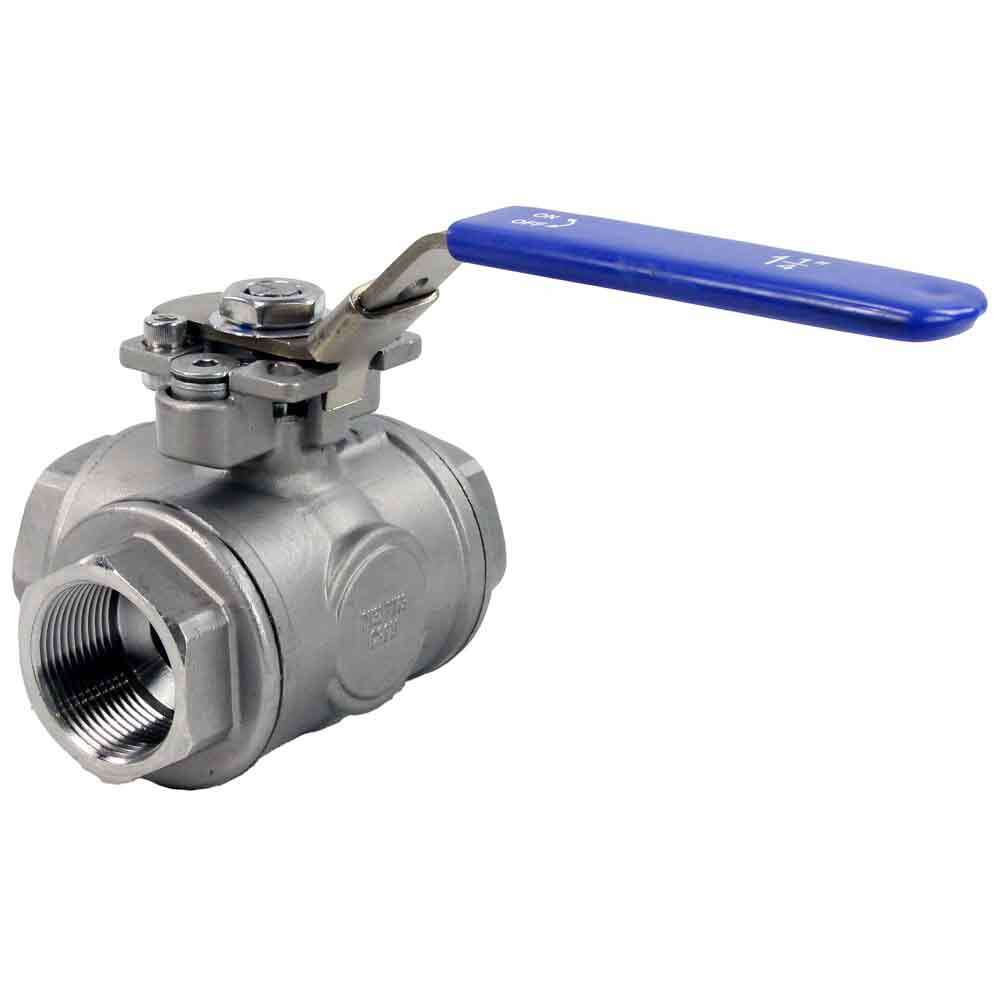 Stainless steel ball 3-way valve Threaded L-type standard port DNOVA BV3232P(4pc)-SP-3WL-T-ISO-H PN63 with ISO 5211 mounting pad and handle