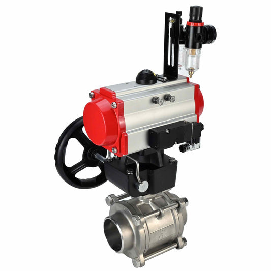 Stainless steel ball valve DNOVA kshpp-316200-da-4m310-110/220-hdm-atu, body material - stainless steel AISI 316, ball material - stainless steel AISI 316, seal - PTFE, pneumatic actuator operated