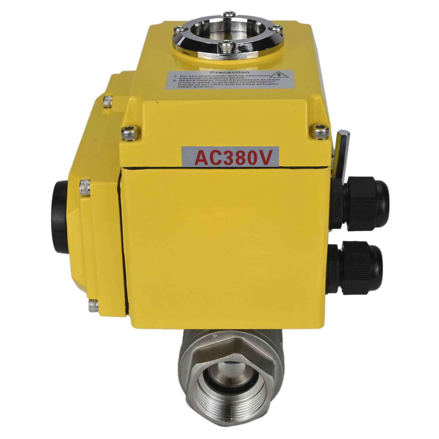 Stainless steel ball valve DNOVA BVMP.316.230-ISO PSI914, body material - stainless steel AISI 316, ball material - stainless steel AISI 316, seal - PTFE, threaded, quarter-turn electric actuator DNOVA-380 V