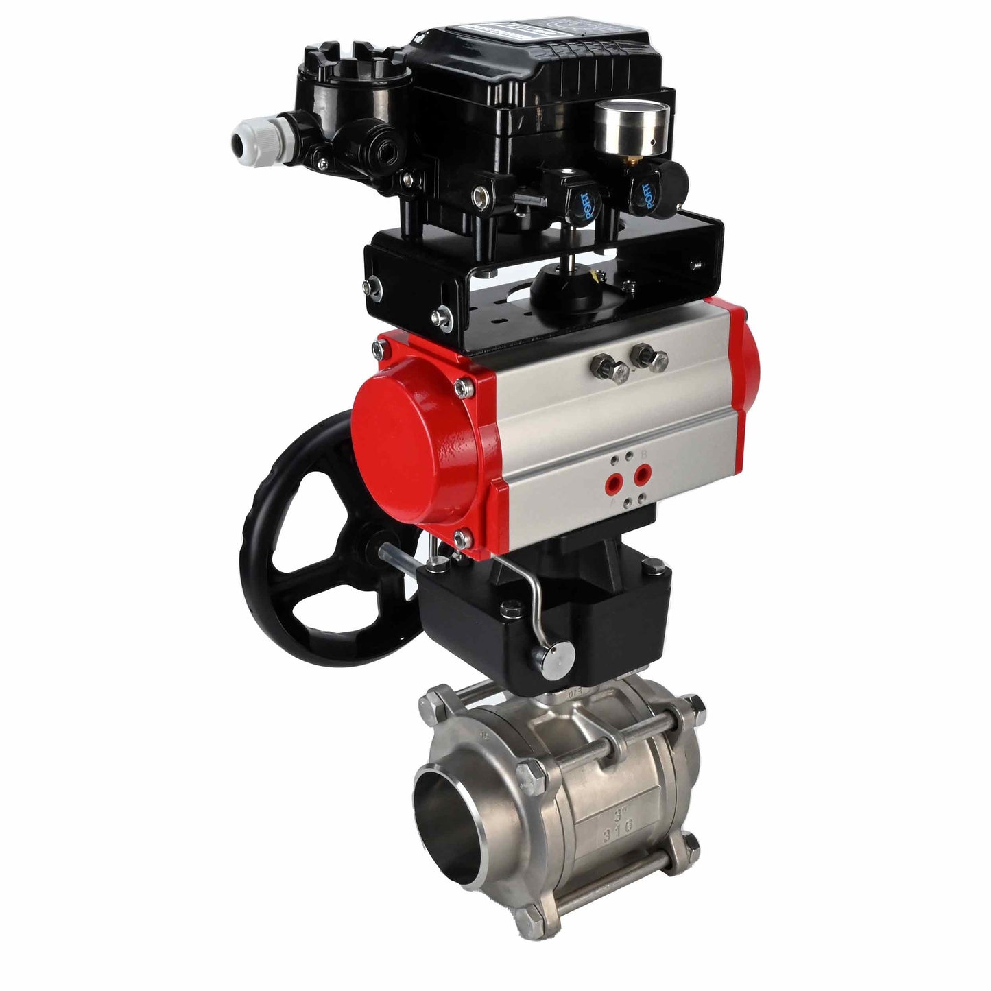 صمام كروي من الفولاذ المقاوم للصدأ DNOVA kshpp-316200-da-yt1000rsi-hdm، مادة الجسم - الفولاذ المقاوم للصدأ AISI 316، مادة الكرة - الفولاذ المقاوم للصدأ AISI 316، الختم - PTFE، مشغل هوائي.