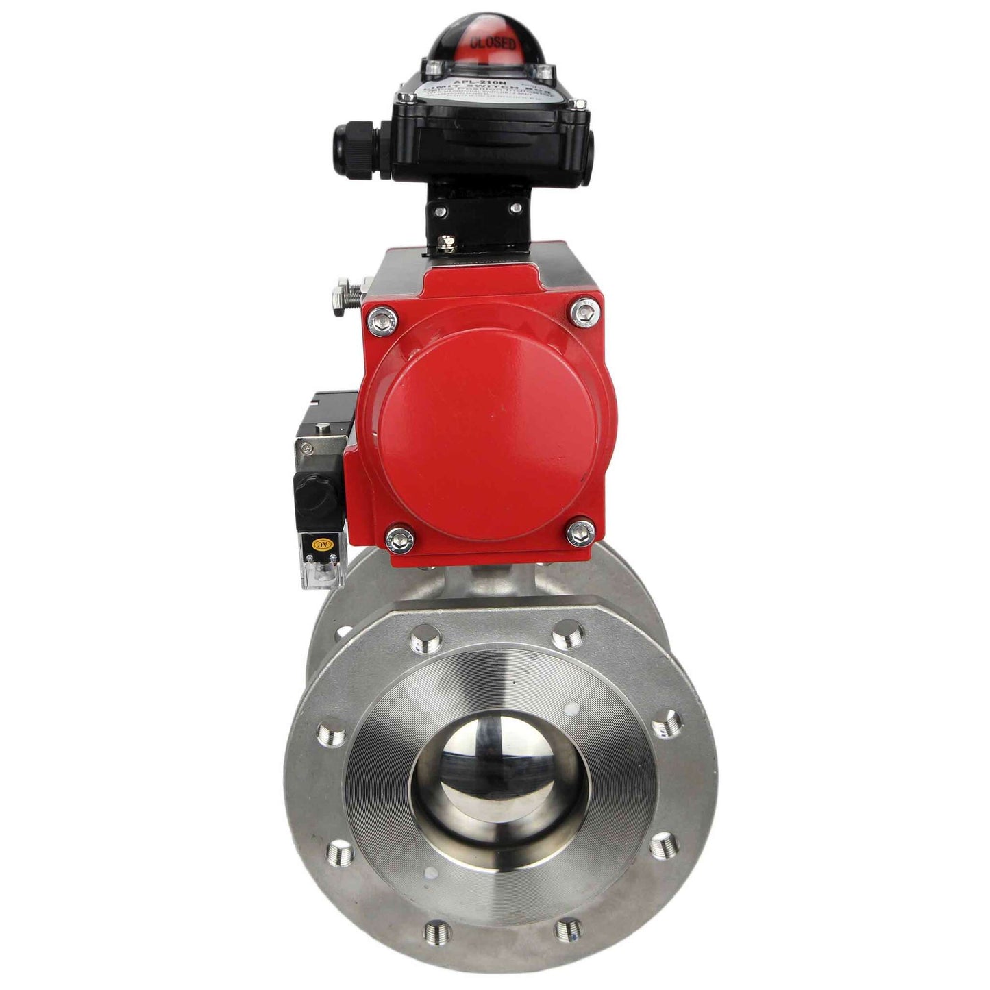 Stainless steel ball valve DNOVA kchmfp-DNOVA-da-4m310-24v-apl-210n, body material - stainless steel AISI 316, ball material - stainless steel AISI 316, seal - PTFE, pneumatic actuator operated