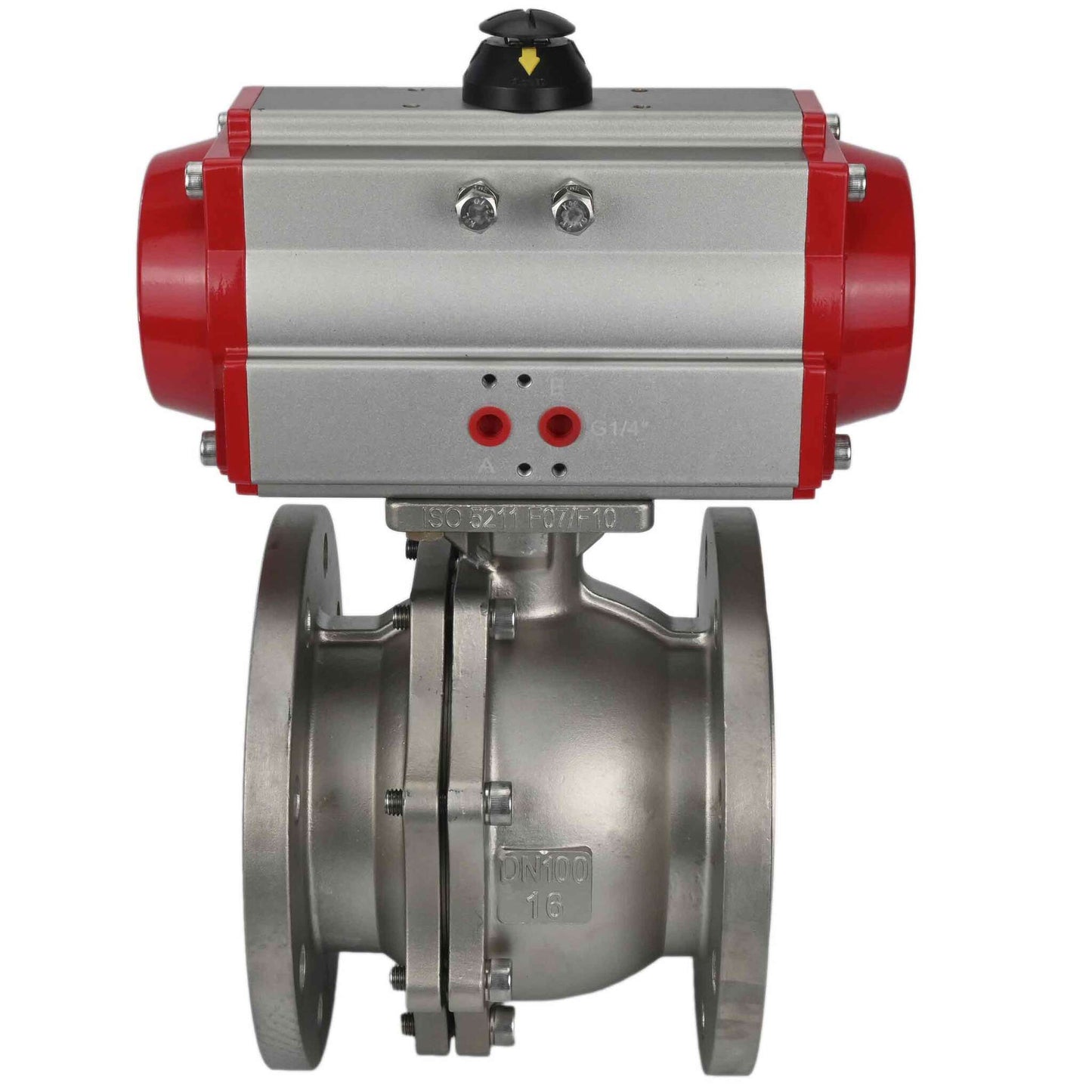 Stainless steel ball valve DNOVA kchfp-DNOVA-sa, body material - stainless steel AISI 316, ball material - stainless steel AISI 316, seal - PTFE, pneumatic actuator operated