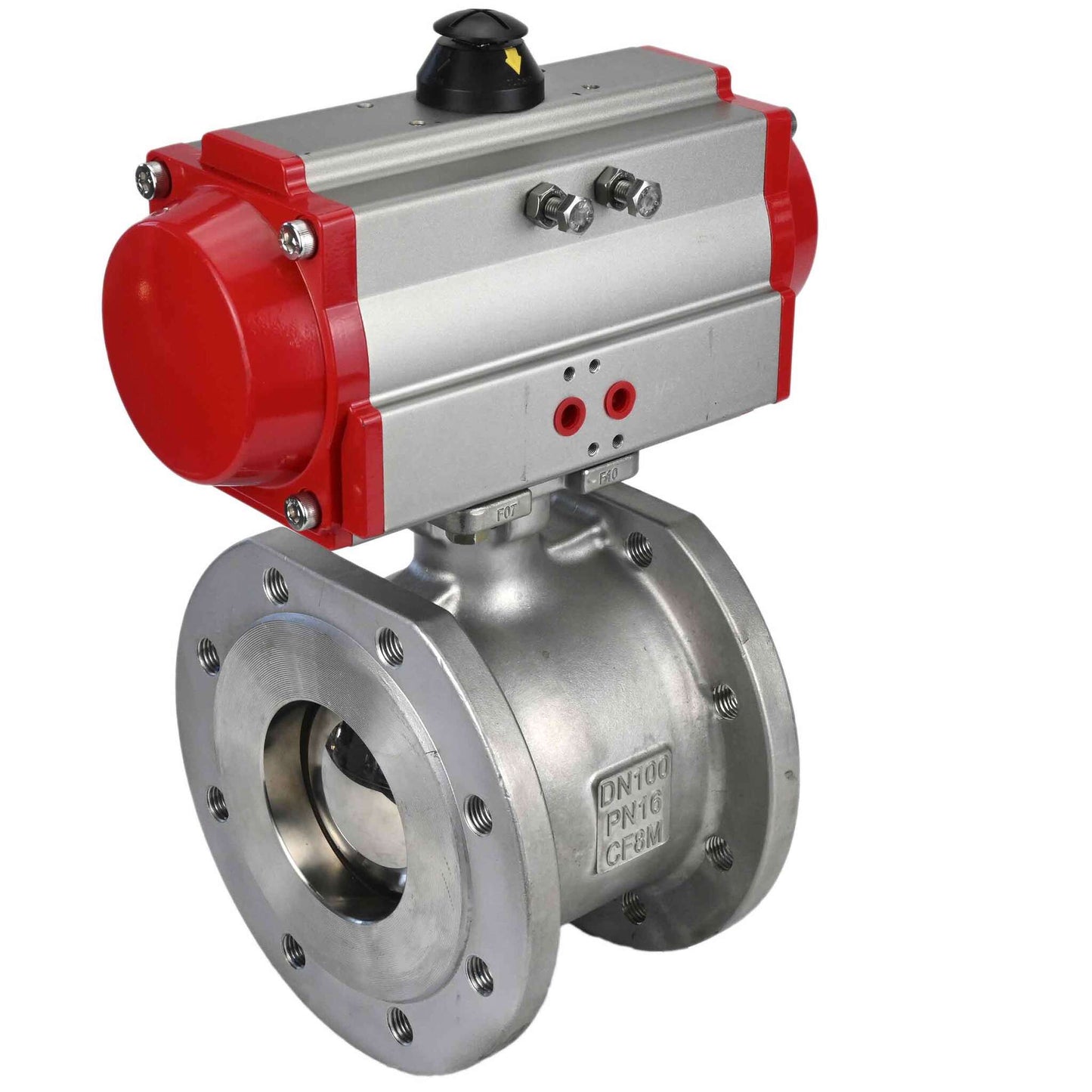 Stainless steel ball valve DNOVA kchmfp-DNOVA-sa, body material - stainless steel AISI 316, ball material - stainless steel AISI 316, seal - PTFE, pneumatic actuator operated