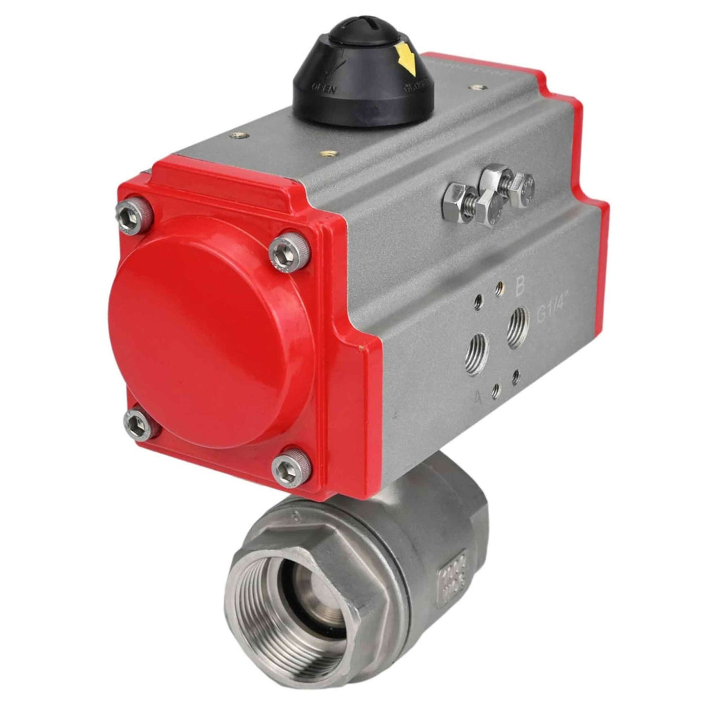 Stainless steel ball valve DNOVA BVMP.316.230-ISO PSI914, body material - stainless steel AISI 316, ball material - stainless steel AISI 316, seal - PTFE, full port, threaded, double-acting pneumatic actuator DNOVA DA