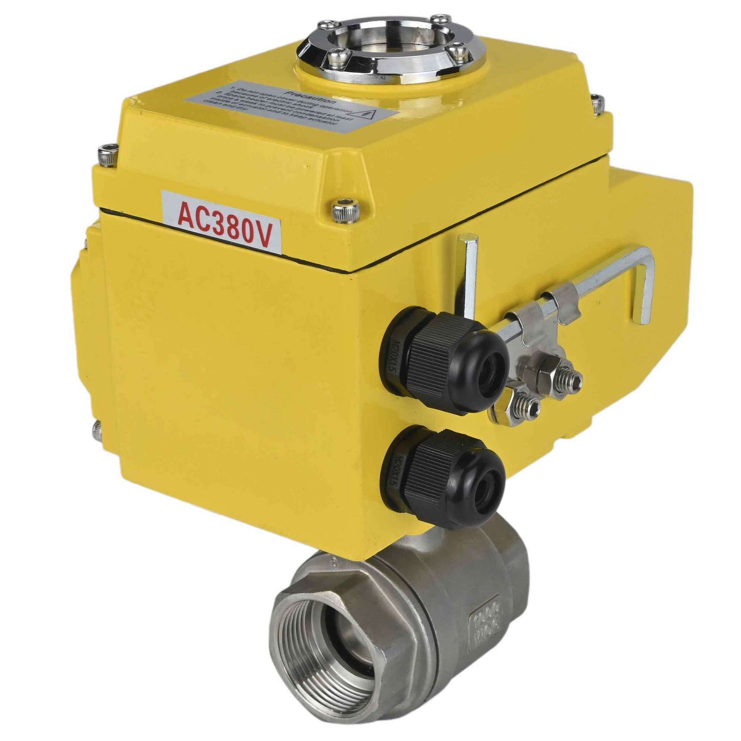 Stainless steel ball valve DNOVA BVMP.316.230-ISO PSI914, body material - stainless steel AISI 316, ball material - stainless steel AISI 316, seal - PTFE, threaded, quarter-turn electric actuator DNOVA-380 V