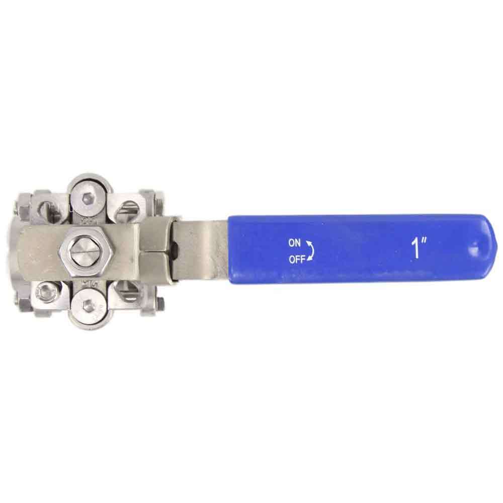 Stainless steel ball valve DNOVA BV3232P(3pc)-FP-W-ISO-H full port, for welding, with ISO 5211 mounting pad and handle
