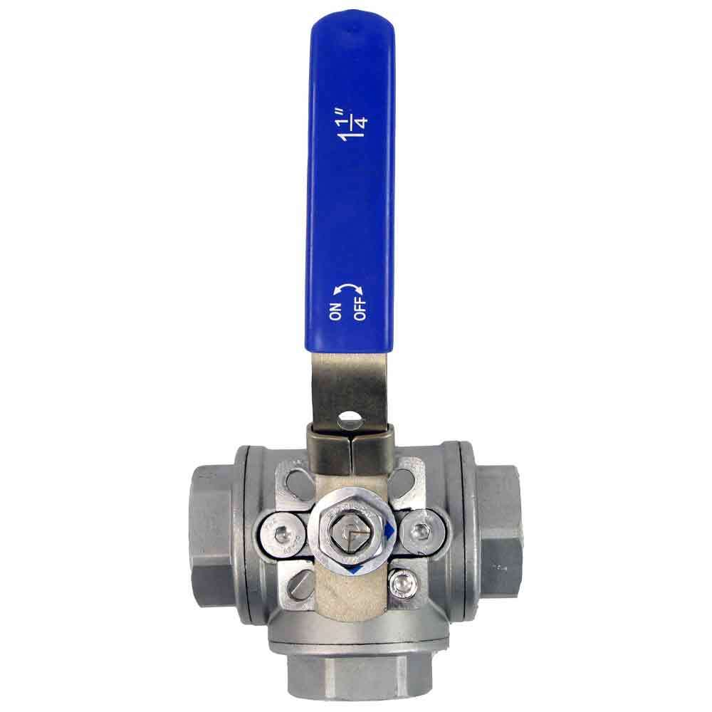 Stainless steel ball 3-way valve Threaded NPT/BSP T-type standard port DNOVA BV3232P(4pc)-SP-3WT-T-ISO-H with ISO 5211 mounting pad and handle