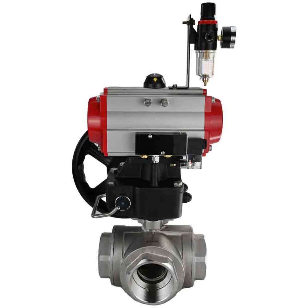 Válvula de bola de acero inoxidable DNOVA 3h-l-rpss316200mm-iso-pnevpr-da-rasp-24v-hdm-atu, material del cuerpo: acero inoxidable AISI 316, material de la bola: acero inoxidable AISI 316, junta: PTFE, accionamiento por actuador neumático.