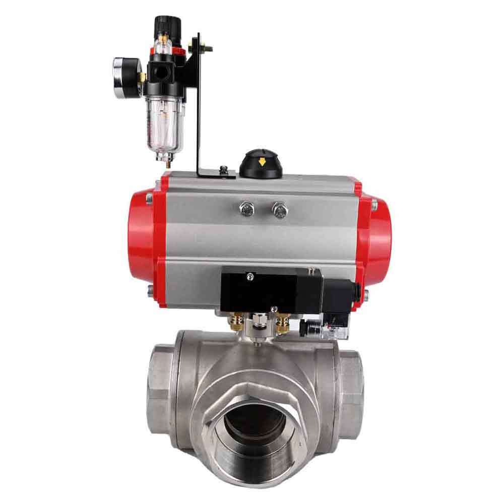 Válvula de bola de acero inoxidable DNOVA 3h-l-rpss316200mm-iso-pnevpr-sa-rasp-110/220v-atu, material del cuerpo: acero inoxidable AISI 316, material de la bola: acero inoxidable AISI 316, junta: PTFE, accionamiento por actuador neumático.