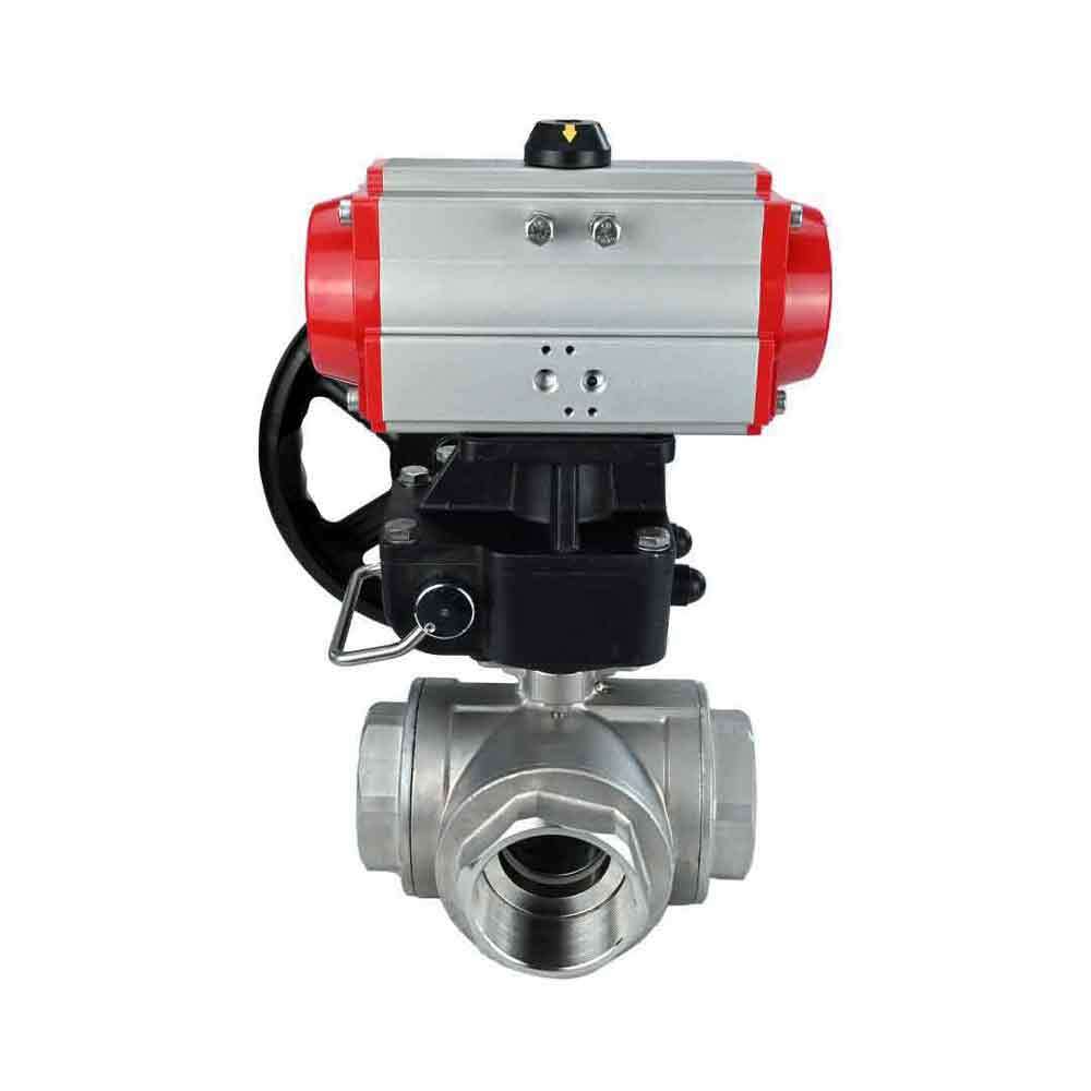 Stainless steel ball valve DNOVA 3h-l-rpss316200mm-iso-pnevpr-da-hdm, body material - stainless steel AISI 316, ball material - stainless steel AISI 316, seal - PTFE, pneumatic actuator operated
