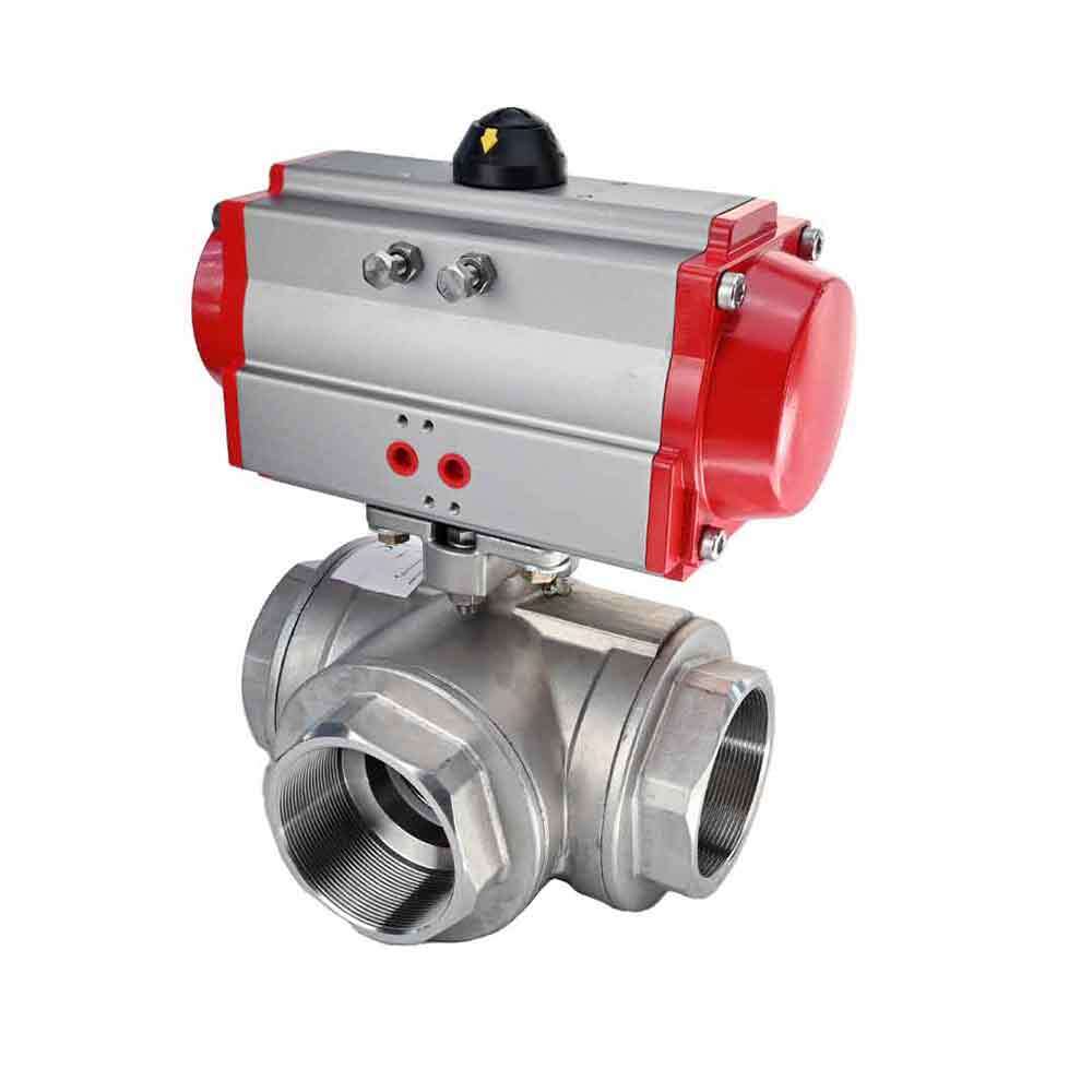 Stainless steel ball valve DNOVA 3h-l-rpss316200mm-iso-pnevpr-sa, body material - stainless steel AISI 316, ball material - stainless steel AISI 316, seal - PTFE, pneumatic actuator operated
