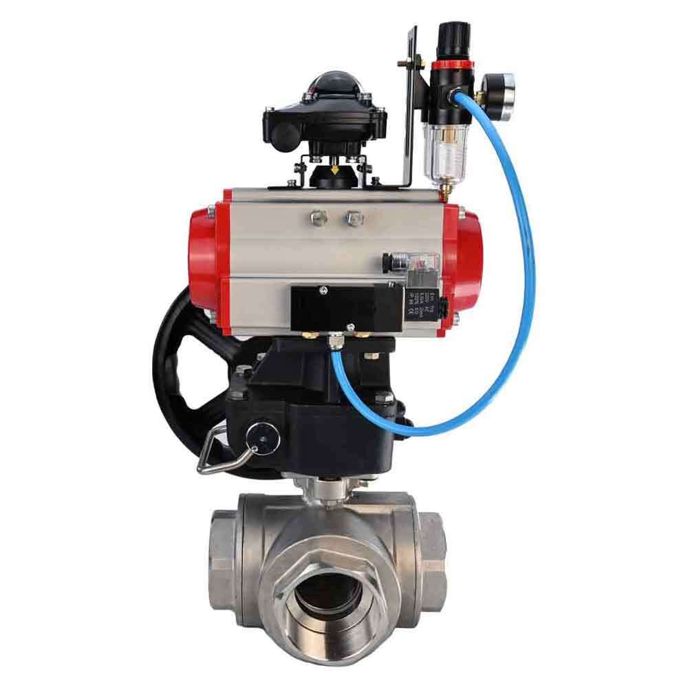 Válvula de bola de acero inoxidable DNOVA 3h-l-rpss316200mm-iso-pnevpr-da-rasp-24v-lsu-hdm-atu, material del cuerpo: acero inoxidable AISI 316, material de la bola: acero inoxidable AISI 316, junta: PTFE, accionamiento por actuador neumático.