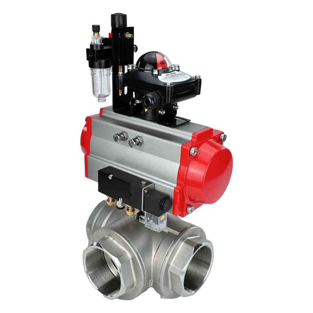 صمام كروي من الفولاذ المقاوم للصدأ DNOVA 3h-l-rpss316200mm-iso-pnevpr-da-rasp-24v-atu، مادة الجسم - الفولاذ المقاوم للصدأ AISI 316، مادة الكرة - الفولاذ المقاوم للصدأ AISI 316، الختم - PTFE، مشغل هوائي.