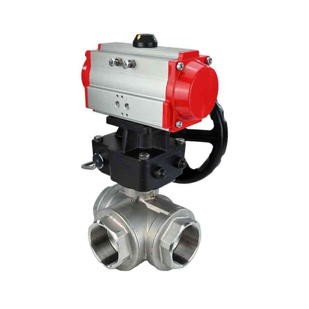 Stainless steel ball valve DNOVA 3h-l-rpss316200mm-iso-pnevpr-da-hdm, body material - stainless steel AISI 316, ball material - stainless steel AISI 316, seal - PTFE, pneumatic actuator operated