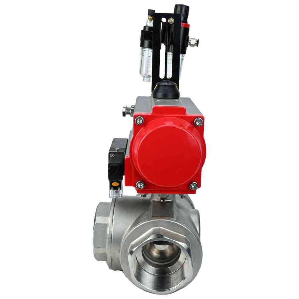 Válvula de bola de acero inoxidable DNOVA 3h-l-rpss316200mm-iso-pnevpr-da-rasp-110/220v-atu, material del cuerpo: acero inoxidable AISI 316, material de la bola: acero inoxidable AISI 316, junta: PTFE, accionamiento por actuador neumático.