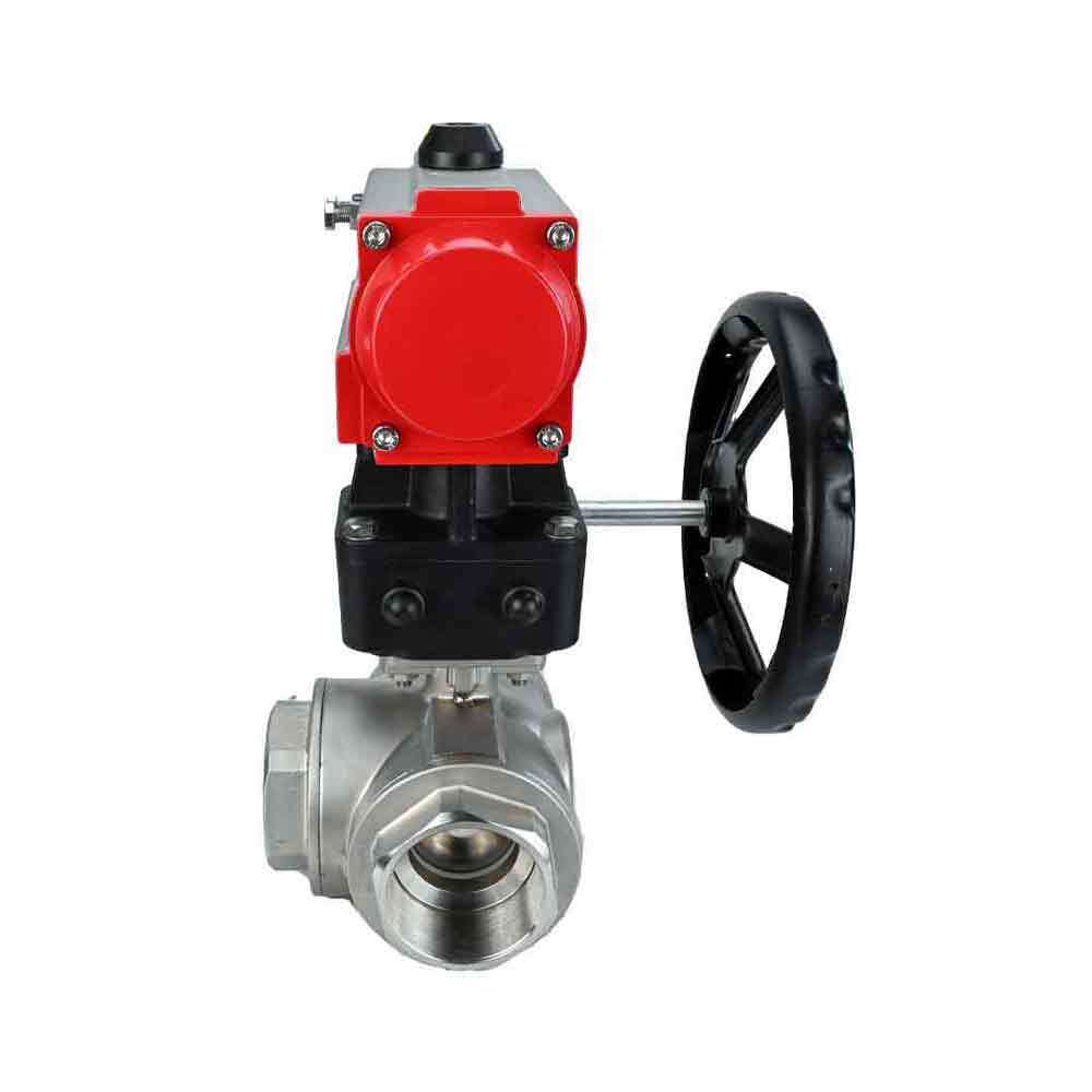 Stainless steel ball valve DNOVA 3h-l-rpss316200mm-iso-pnevpr-da-hdm, body material - stainless steel AISI 316, ball material - stainless steel AISI 316, seal - PTFE, pneumatic actuator operated