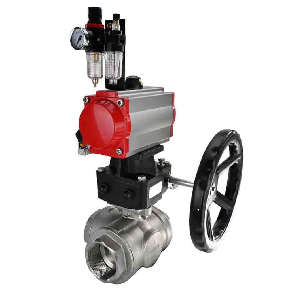 Válvula de bola de acero inoxidable DNOVA 3h-l-rpss316200mm-iso-pnevpr-da-rasp-24v-hdm-atu, material del cuerpo: acero inoxidable AISI 316, material de la bola: acero inoxidable AISI 316, junta: PTFE, accionamiento por actuador neumático.