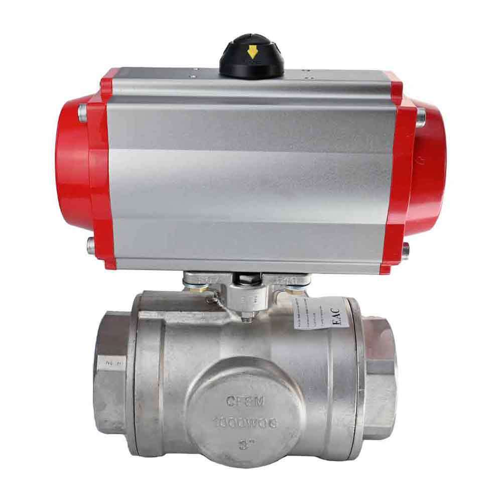 Stainless steel ball valve DNOVA 3h-l-rpss316200mm-iso-pnevpr-sa, body material - stainless steel AISI 316, ball material - stainless steel AISI 316, seal - PTFE, pneumatic actuator operated