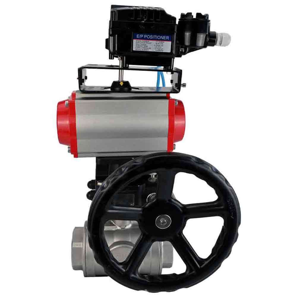 Stainless steel ball valve DNOVA 3h-l-rpss316200mm-iso-pnevpr-da-hdm-epp-boz, body material - stainless steel AISI 316, ball material - stainless steel AISI 316, seal - PTFE, pneumatic actuator operated