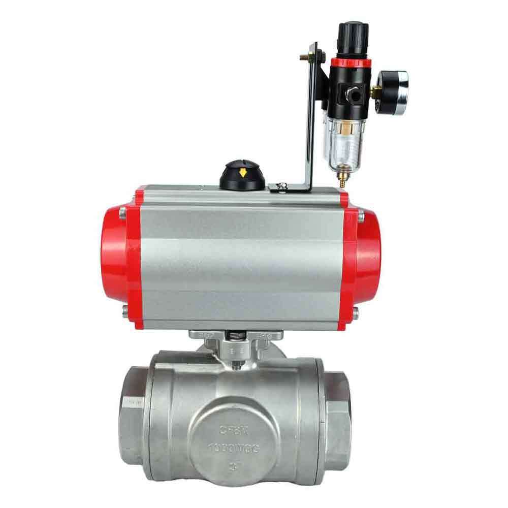 Válvula de bola de acero inoxidable DNOVA 3h-l-rpss316200mm-iso-pnevpr-sa-rasp-110/220v-atu, material del cuerpo: acero inoxidable AISI 316, material de la bola: acero inoxidable AISI 316, junta: PTFE, accionamiento por actuador neumático.