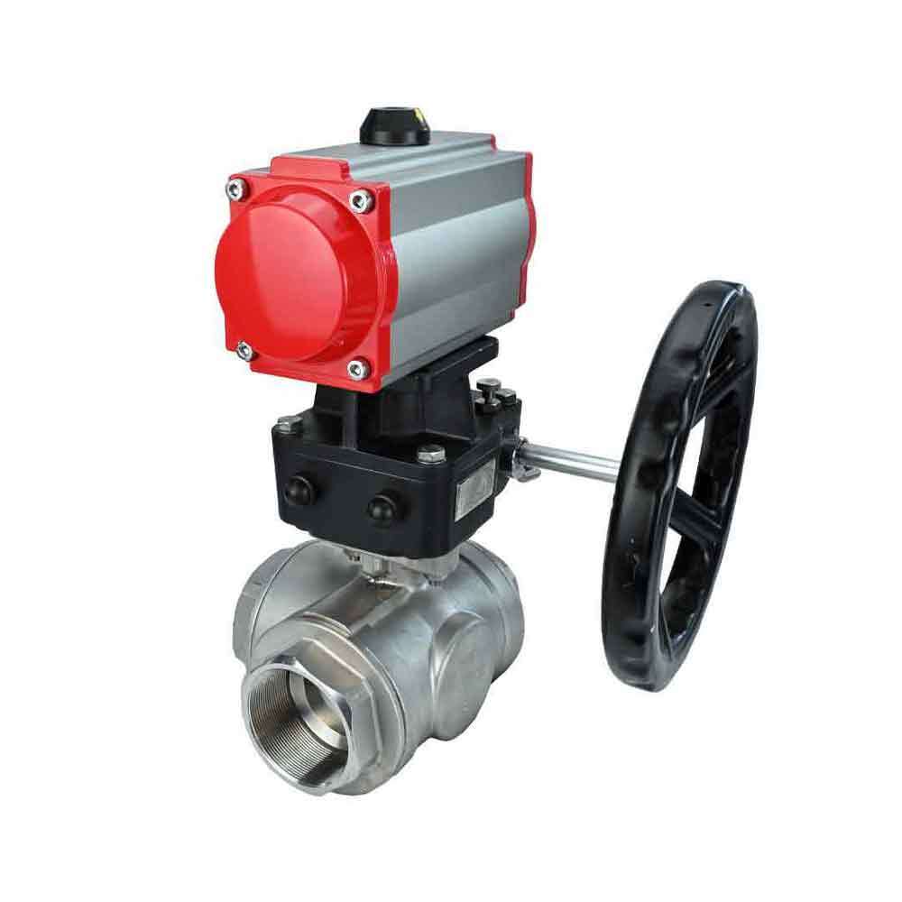 Stainless steel ball valve DNOVA 3h-l-rpss316200mm-iso-pnevpr-da-hdm, body material - stainless steel AISI 316, ball material - stainless steel AISI 316, seal - PTFE, pneumatic actuator operated