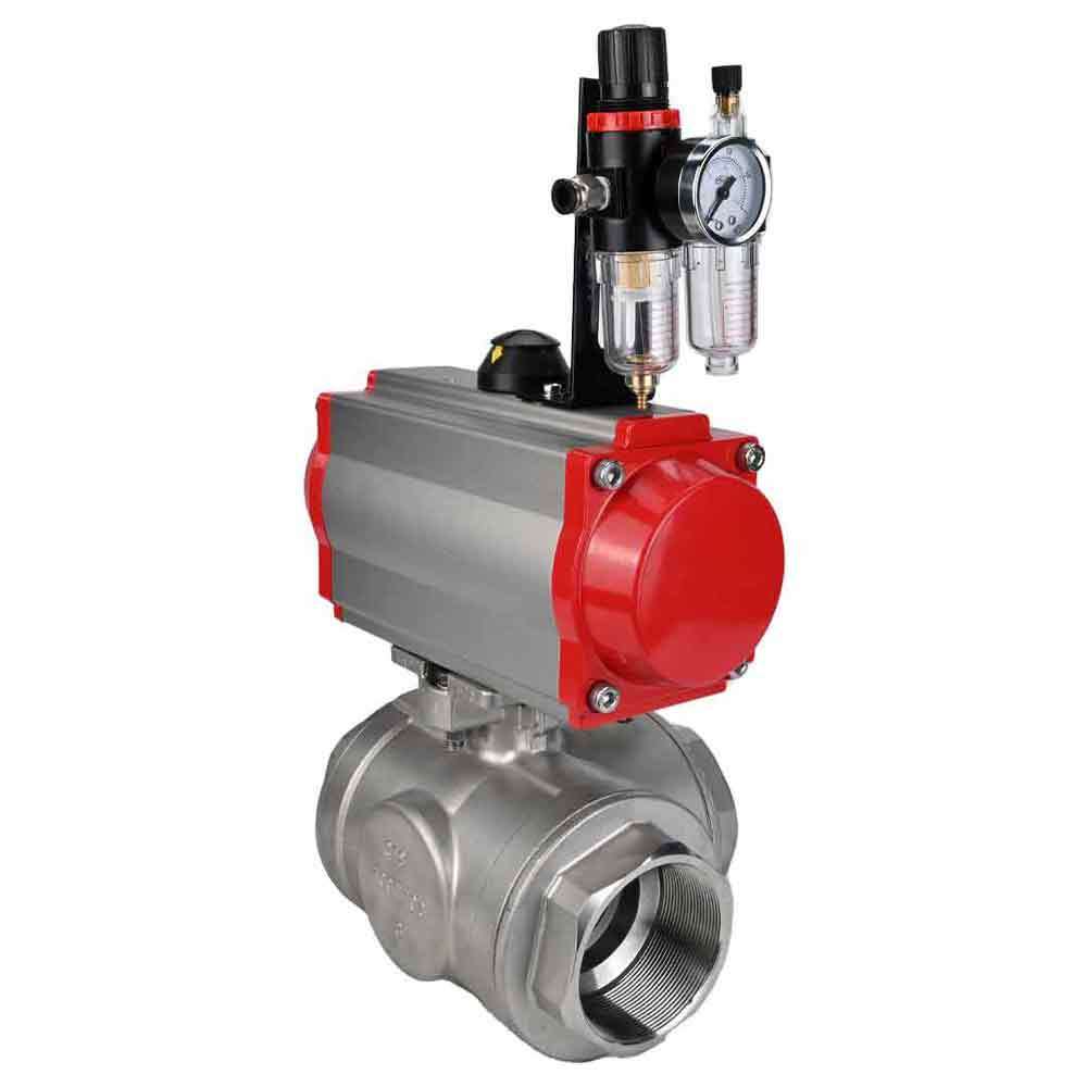 Válvula de bola de acero inoxidable DNOVA 3h-l-rpss316200mm-iso-pnevpr-sa-rasp-110/220v-atu, material del cuerpo: acero inoxidable AISI 316, material de la bola: acero inoxidable AISI 316, junta: PTFE, accionamiento por actuador neumático.